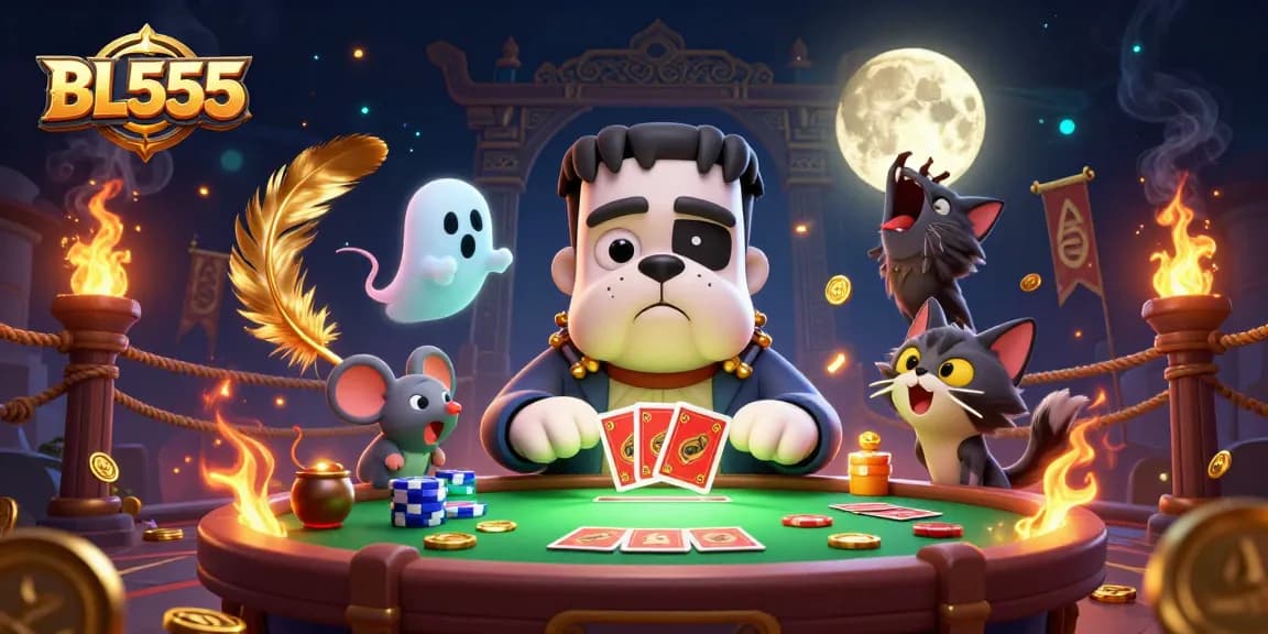 Win big at BL555 with a thrilling card game featuring vibrant casino elements and 3D creatures.