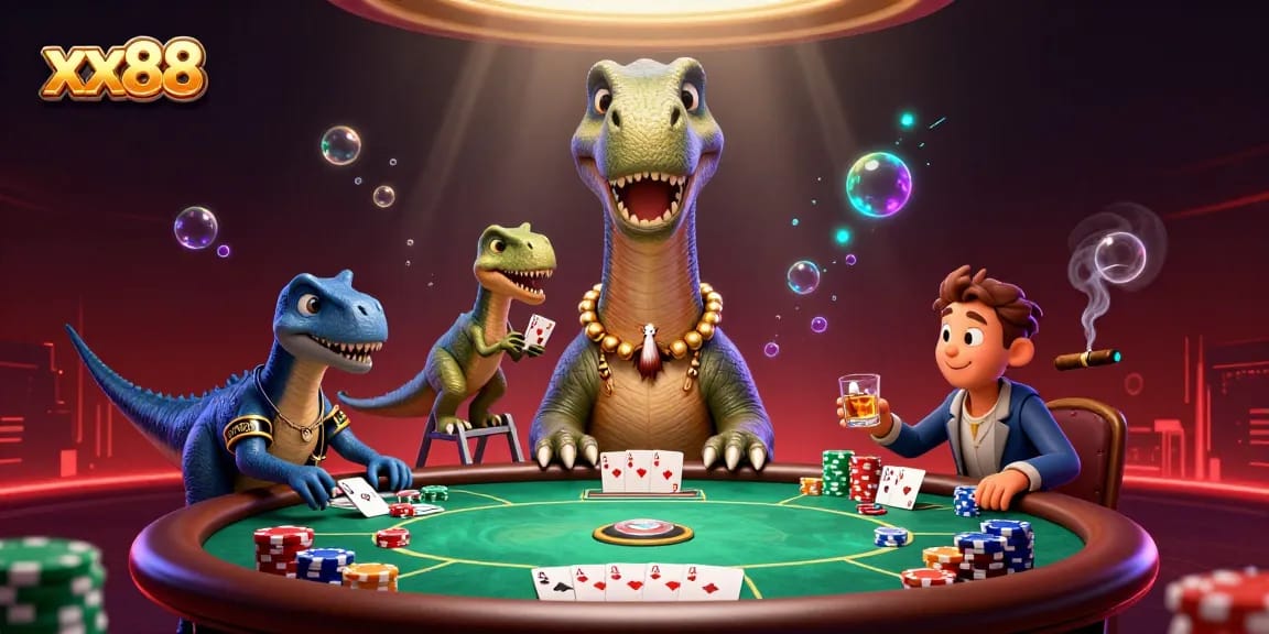 Experience xx88 like never before with a dynamic casino scene featuring vibrant characters and game elements.
