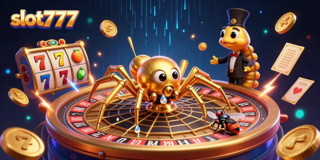 Permainan slot777 dengan karakter menarik, hadiah menggiurkan, dan suasana kasino yang menegangkan.