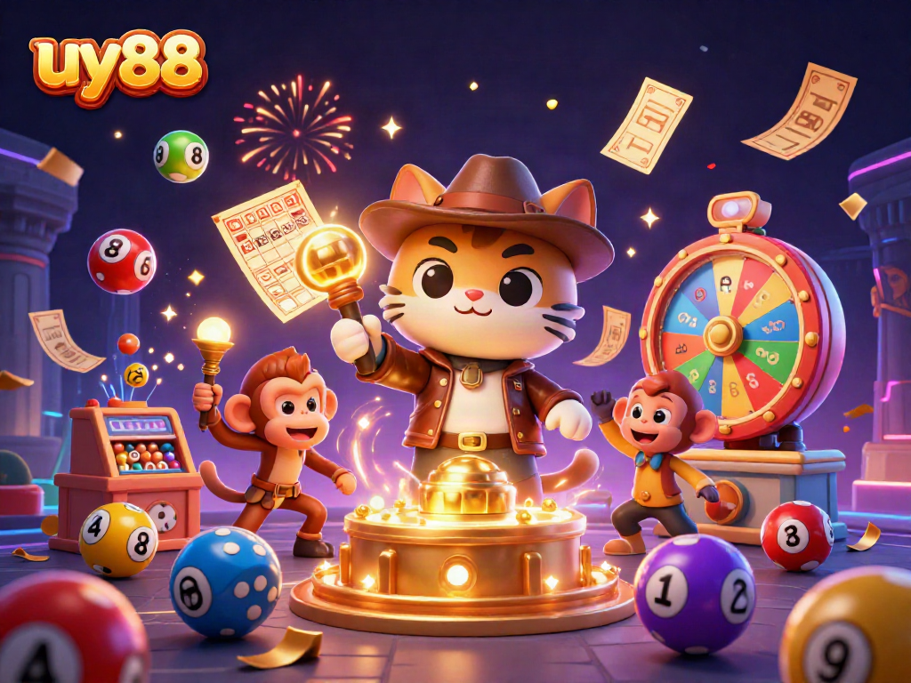 Engage with uy88 in a vibrant casino adventure featuring colorful elements and dynamic characters.