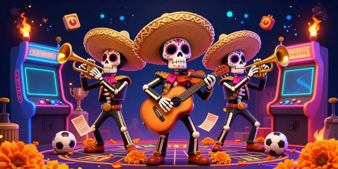 Experience the vibrant energy of 32WIN with a dynamic mariachi band surrounded by sports betting elements.