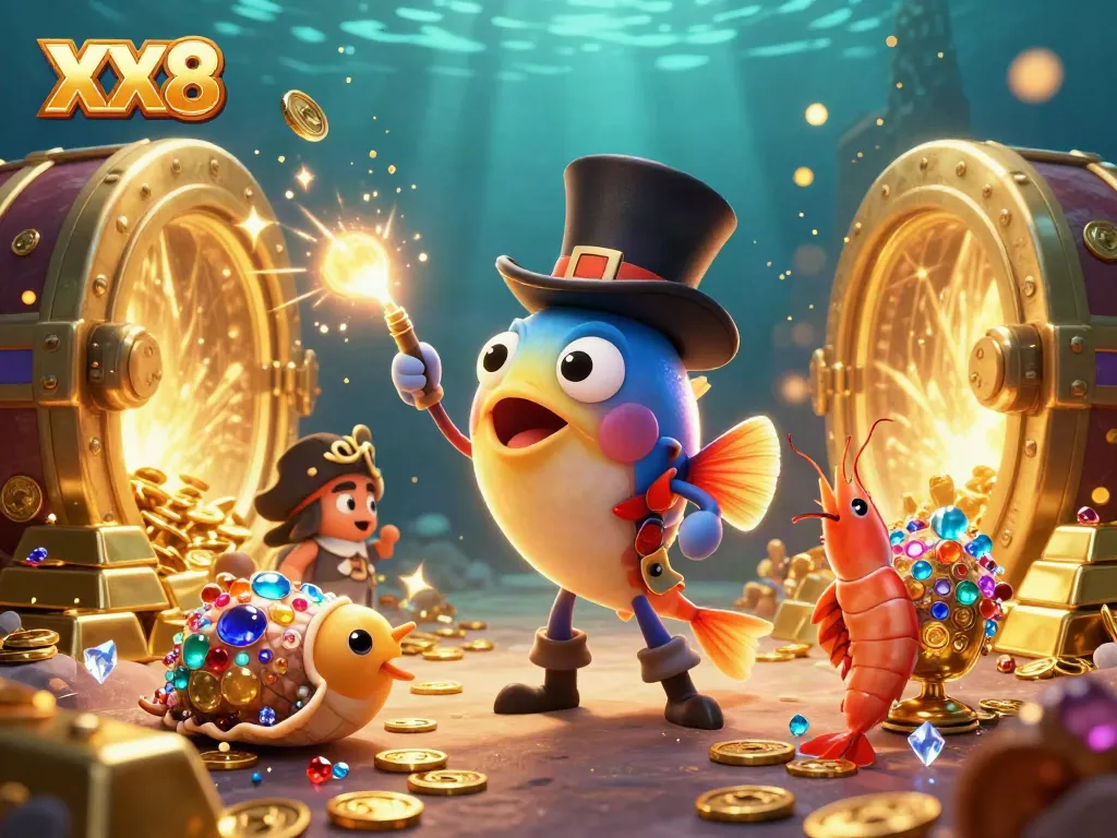 Experience the thrill with XX8's shimmering underwater treasures and playful characters.