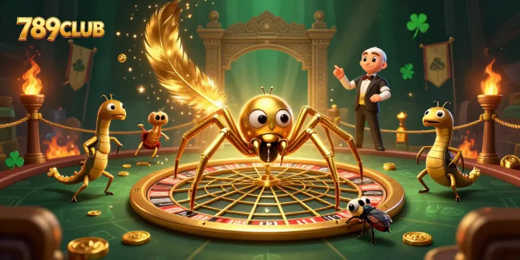 Engage with the thrilling 789CLUB gaming scene featuring a spider roulette and betting fly.