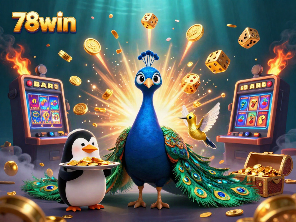 Experience thrilling gameplay at 78win with a dazzling 3D casino scene, featuring vibrant slots, characters, and excitement.