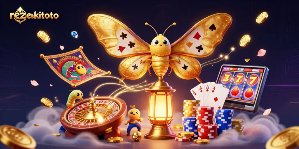 Experience the excitement of rezekitoto with a vibrant, detailed 3D casino scene featuring dynamic gaming elements.