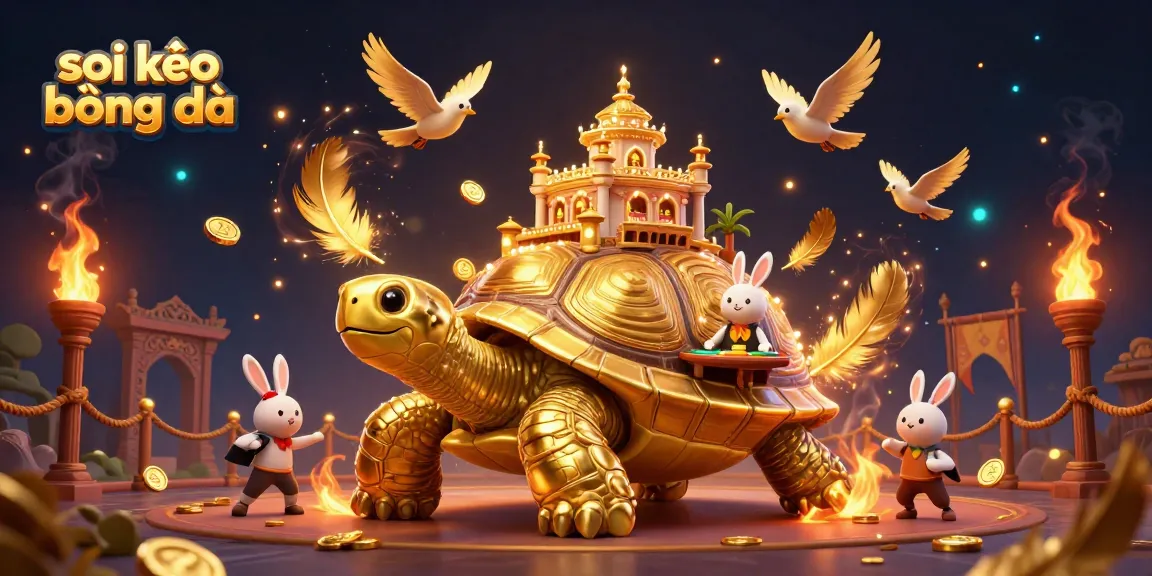 Experience thrilling soi kèo bóng đá with a dazzling golden tortoise casino scene featuring a rabbit dealer.