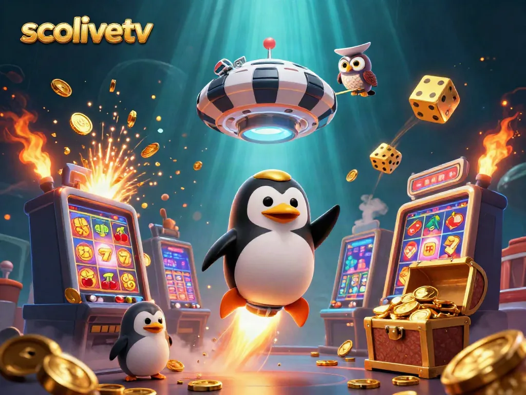 Experience the excitement of socolivetv with a 3D penguin launching into the casino universe, filled with dynamic gaming elements.