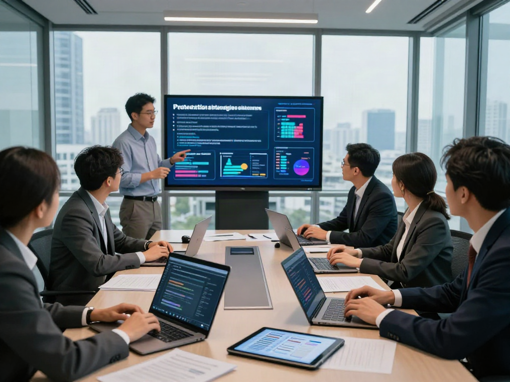 Cybersecurity team discussing strategies against pecah404 vulnerabilities in a modern office.