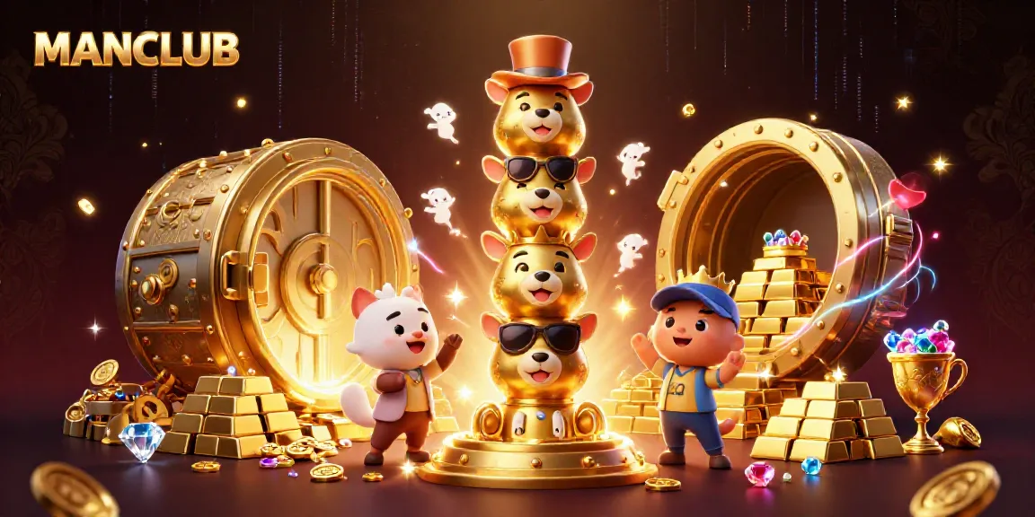 Experience the thrill of MANCLUB with a dazzling casino-themed illustration showcasing treasure and excitement.