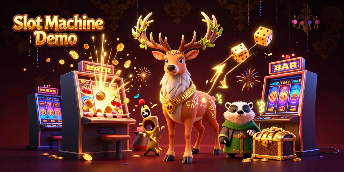 Experience the Slot Machine Demo with captivating 3D characters amidst a jackpot explosion, featuring vibrant casino elements.