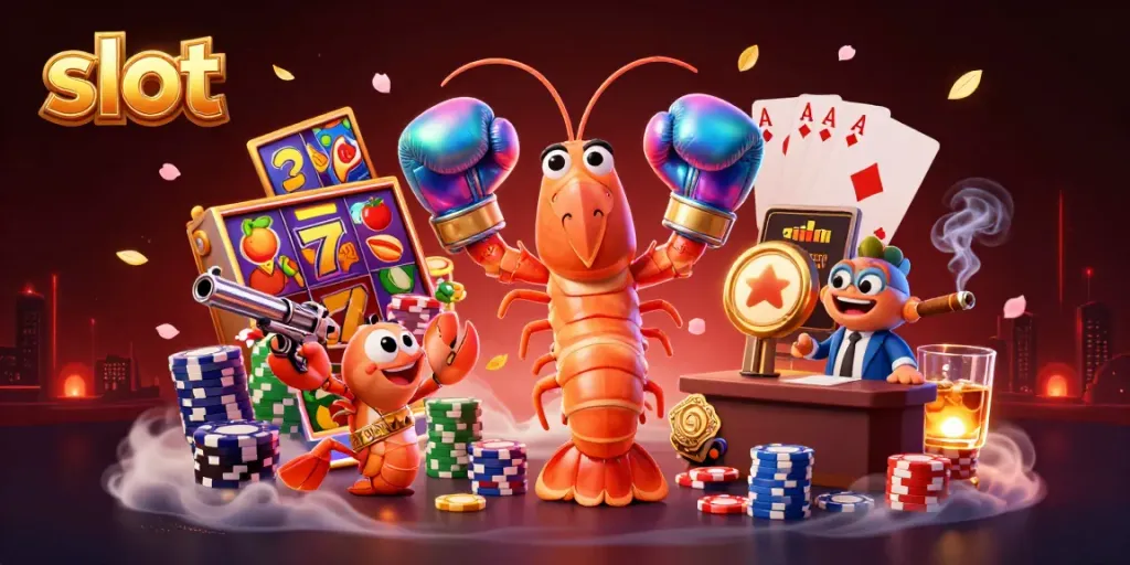 Engage with slot reels, vibrant fruits, and a dynamic scene of cartoon sea creatures at a casino.