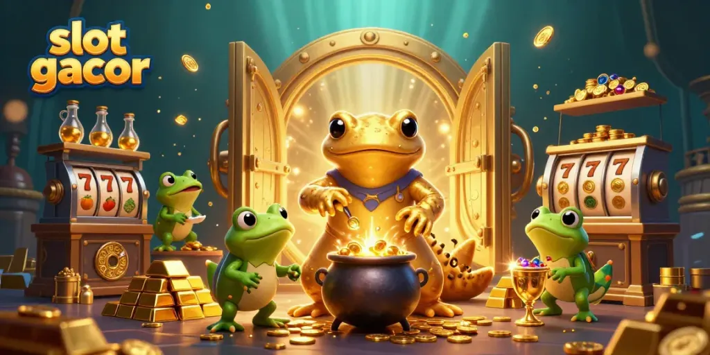 Meraih kemenangan pada slot gacor dengan ilustrasi kasino 3D yang menakjubkan dan detail emas.