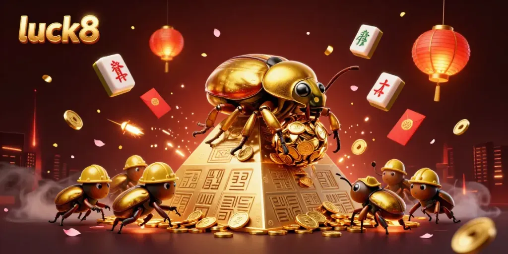 Engage with luck8 in a vibrant, dynamic scene of gaming excitement and rich casino elements.