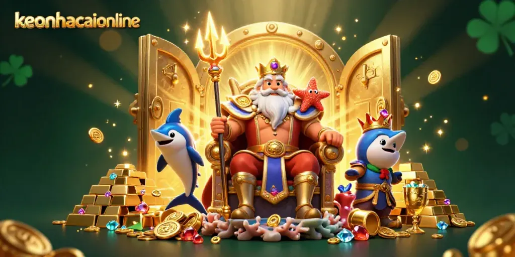 Experience excitement with keonhacaionline in a vibrant casino-themed scene featuring Neptune.