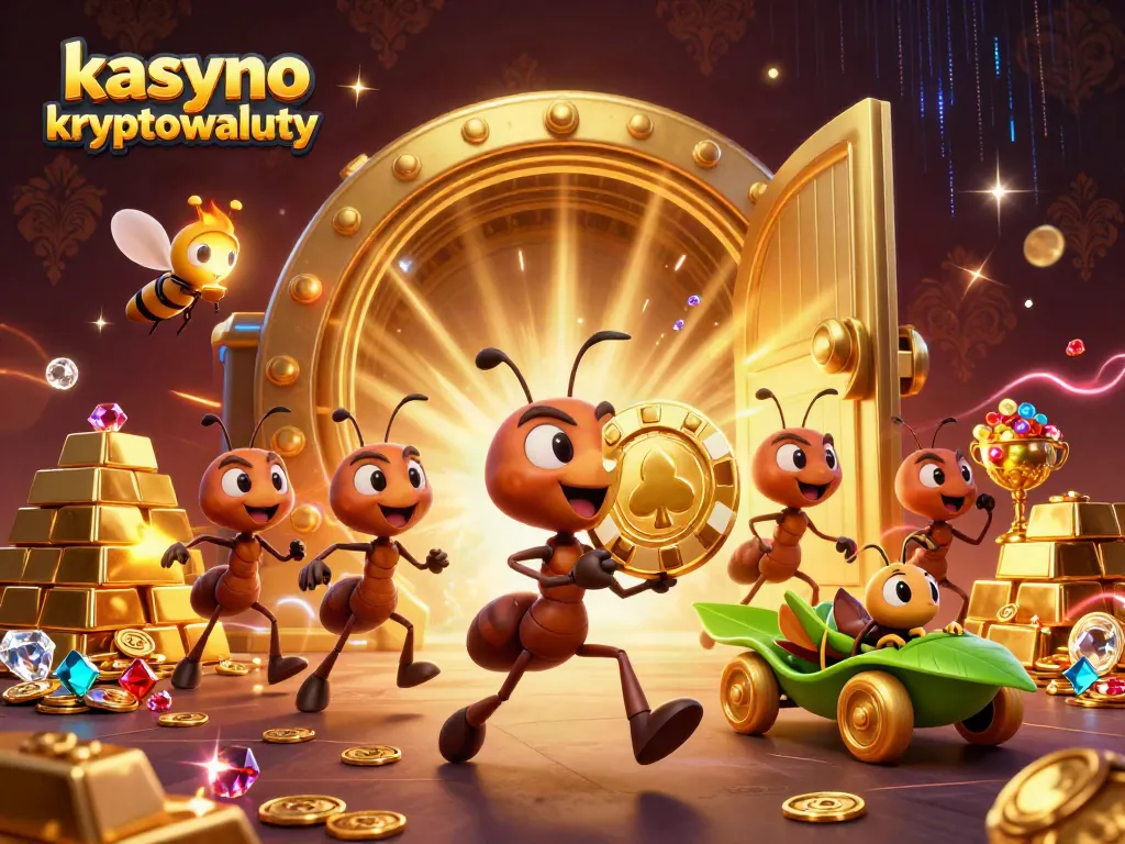 Experience the thrill of kasyno kryptowaluty with a team of daring ants in a vibrant heist scene.