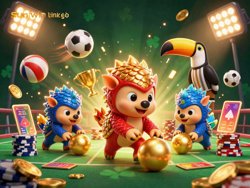 Experience the thrill of casino gaming with sunwin link vào as vibrant pangolins battle amid gold chips and sports elements.