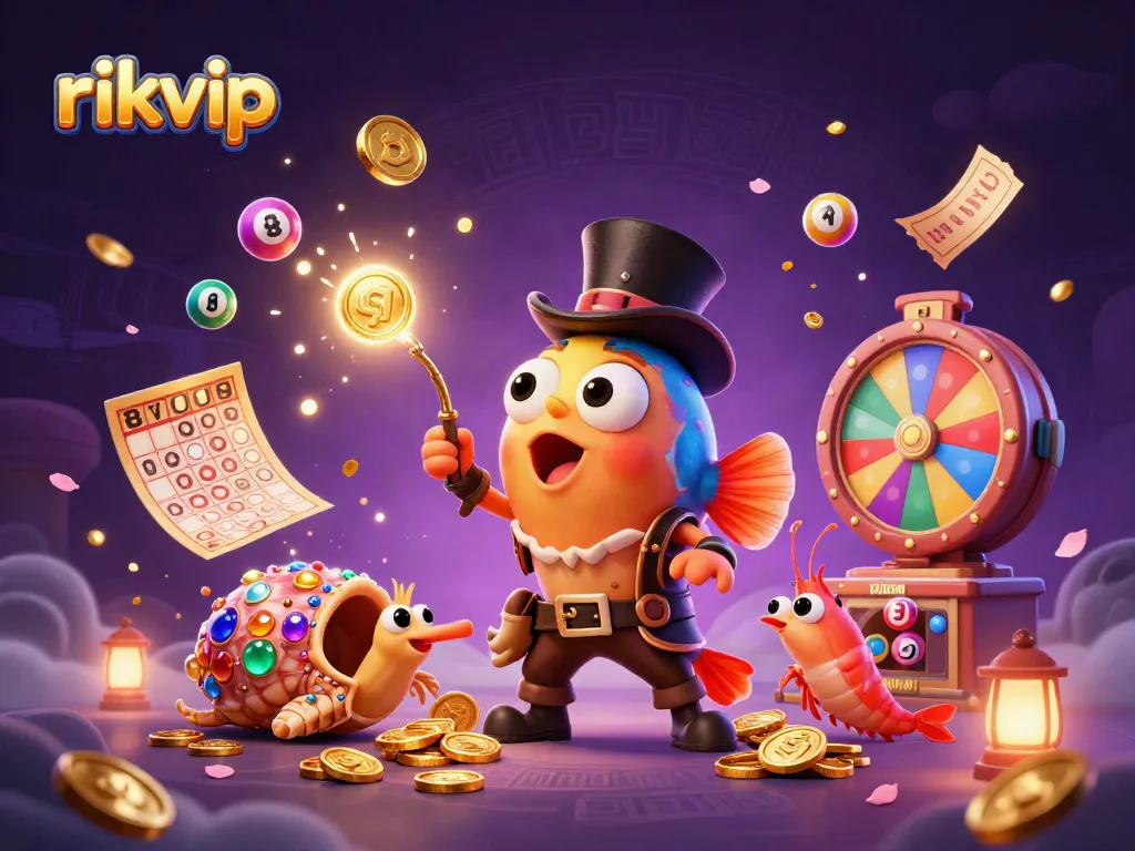 Engage with rikvip and discover thrilling winning opportunities in this vibrant casino-themed illustration.