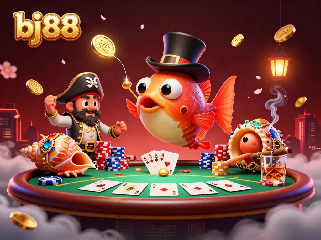 Engage in thrilling games and win big with bj88's poker showdown featuring lively underwater characters.