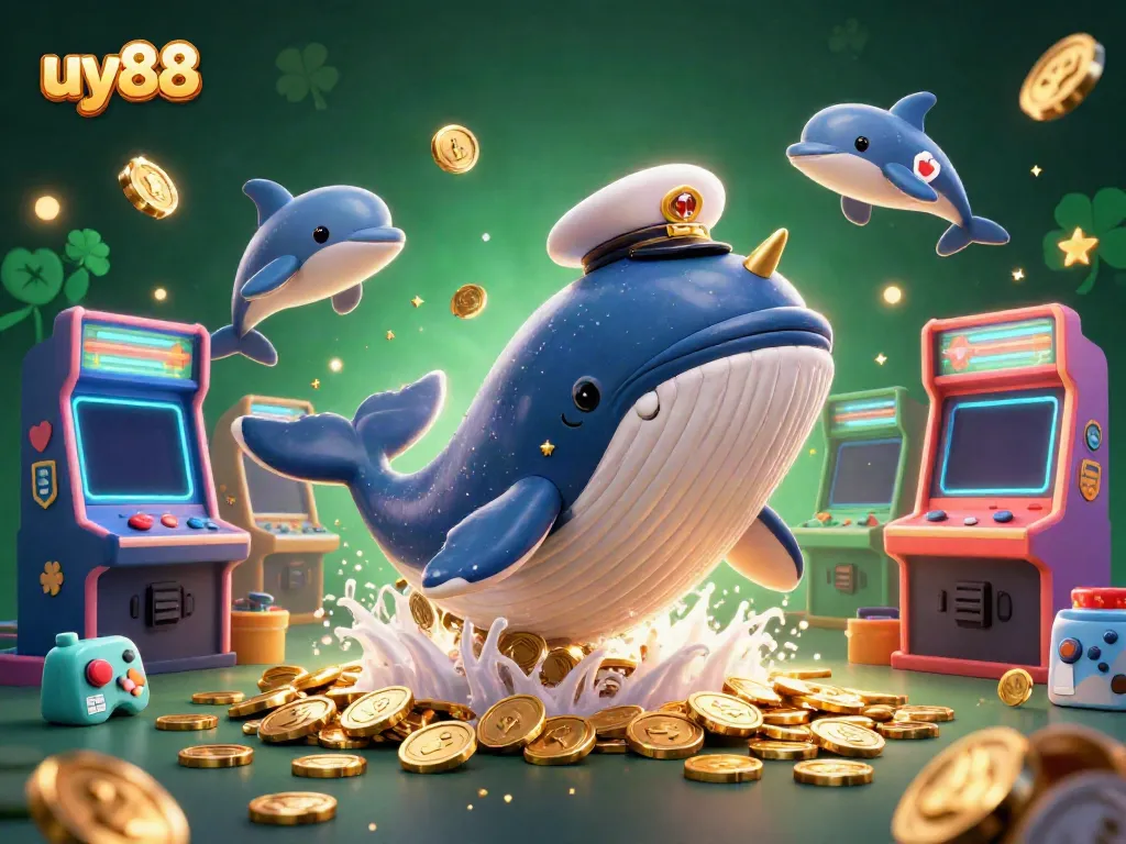 Experience the thrill of uy88 with joyful sea creatures and exciting casino elements in this vibrant 3D art.