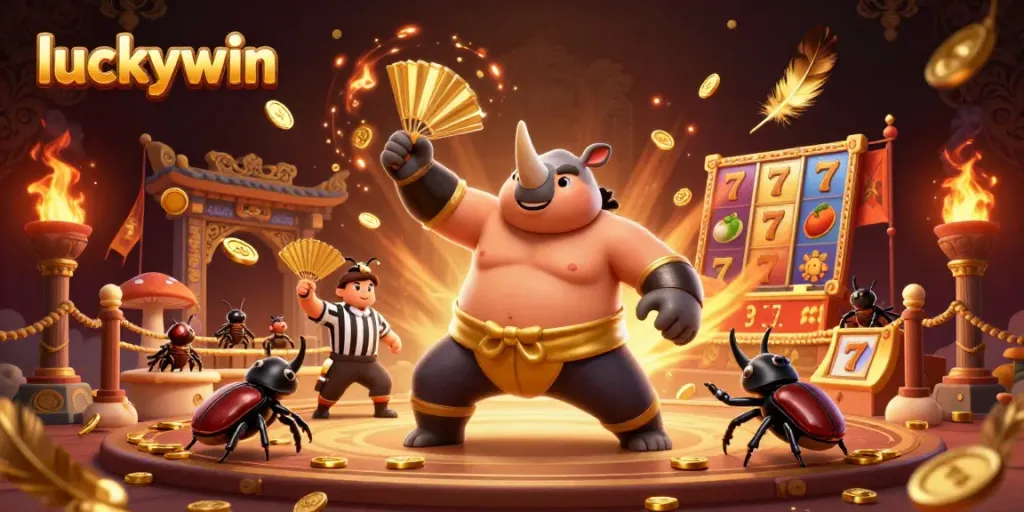 Experience thrilling gameplay at Luckywin as a dynamic rhinoceros beetle stomps and spills coins