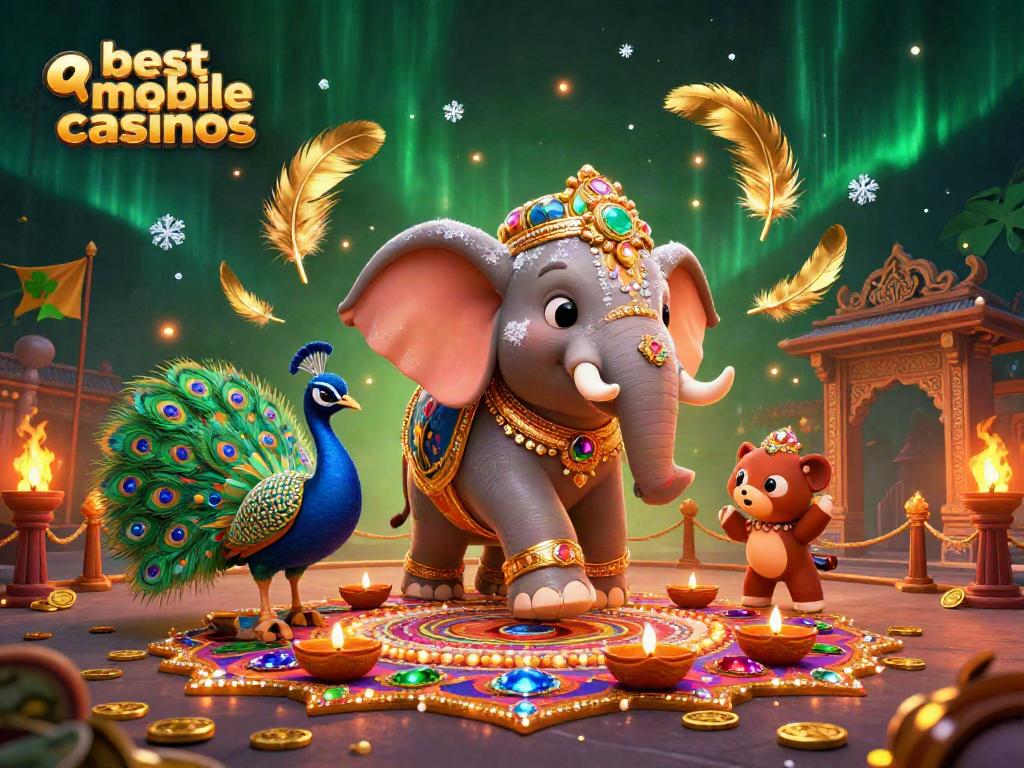 Experience the best mobile casinos with vibrant 3D illustrations of fun gaming elements.