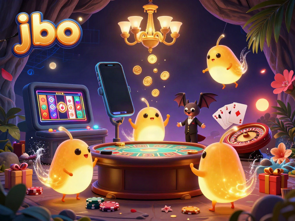 Experience jbo's vibrant cave casino scene, illuminated by glowworms and packed with gaming excitement.