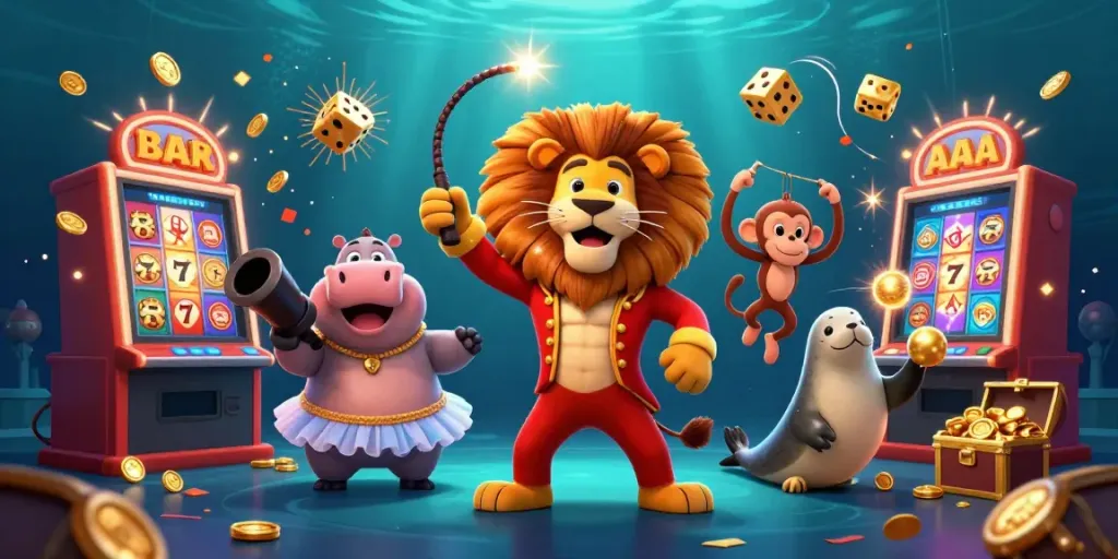 Engage with JBO VN's thrilling games featuring colorful 3D characters surrounded by jackpots and casino elements.