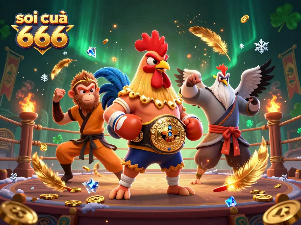 Engage with soi cầu 666 through a dynamic 3D scene featuring martial arts characters amidst a lively betting atmosphere.