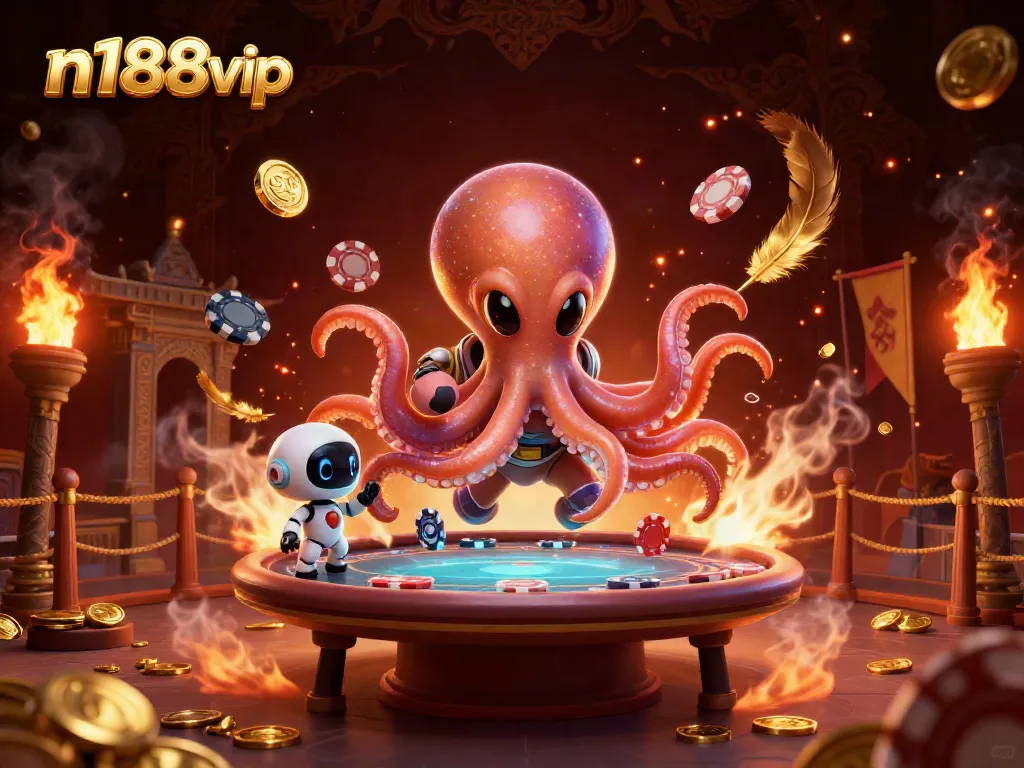 Experience thrilling n188vip gaming with an alien octopus in a dazzling casino scene.