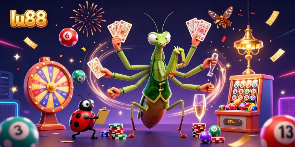 Experience the excitement of lu88 with vibrant casino elements and dynamic characters in this lively scene.