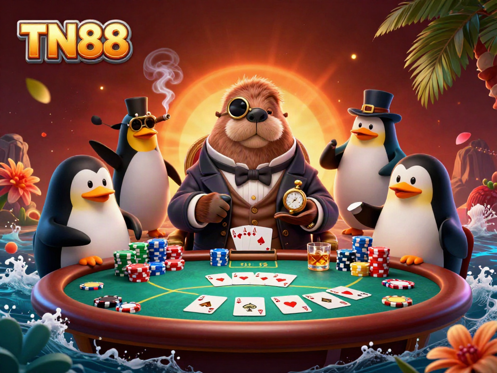 Engage in thrilling underwater poker with TN88 as a jolly walrus, a penguin dealer, and a bluffing pufferfish.
