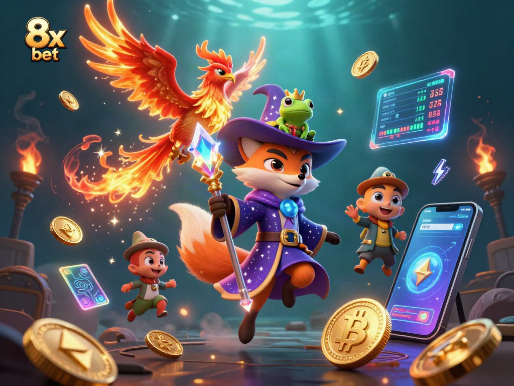 Experience the thrill of 8x bet with vibrant 3D characters in a magical casino setting.