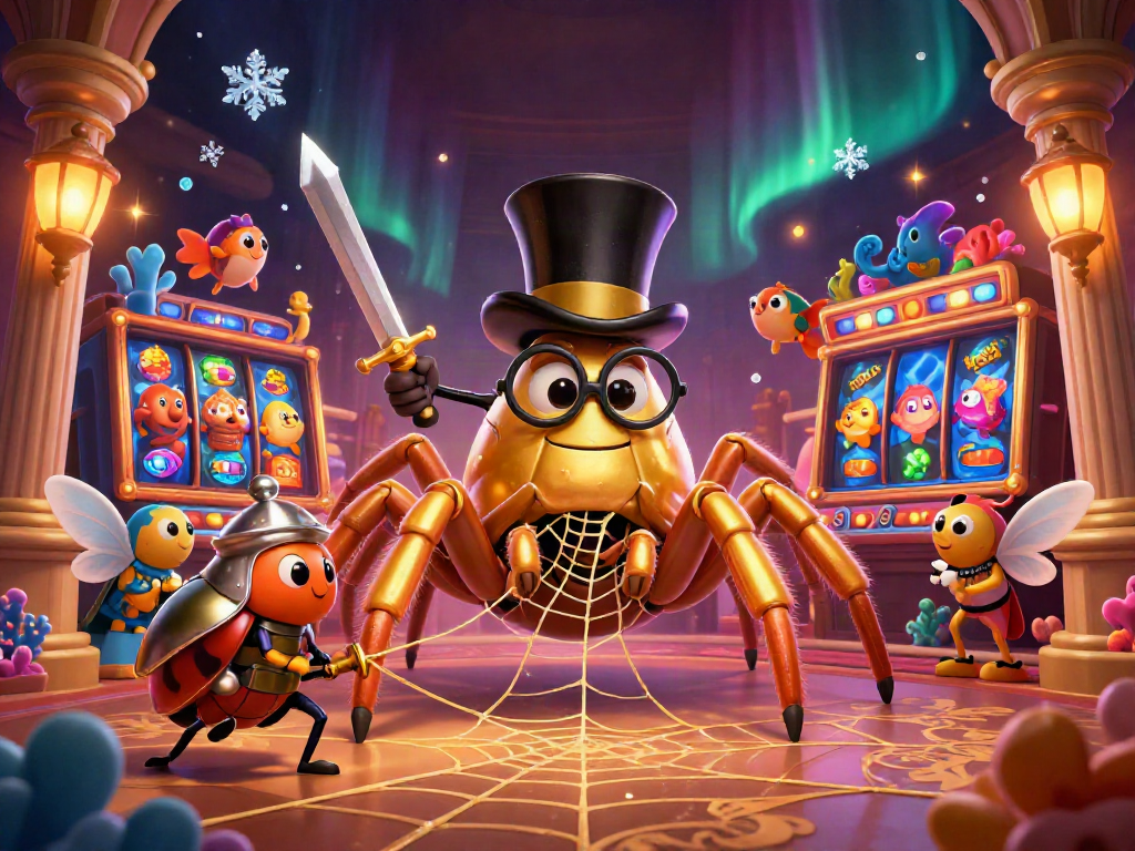 Experience thrilling gameplay at yg88 with a golden tarantula and beetle knight against a vibrant casino backdrop.
