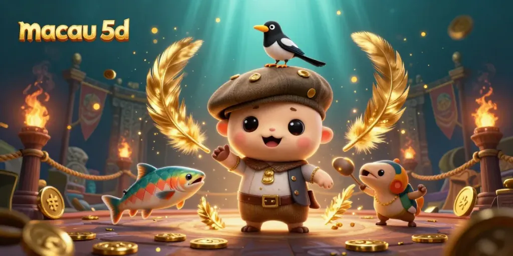 Menangkap hasil terbaru dari macau 5d dengan ilustrasi karakter bernuansa kasino dan keberuntungan.