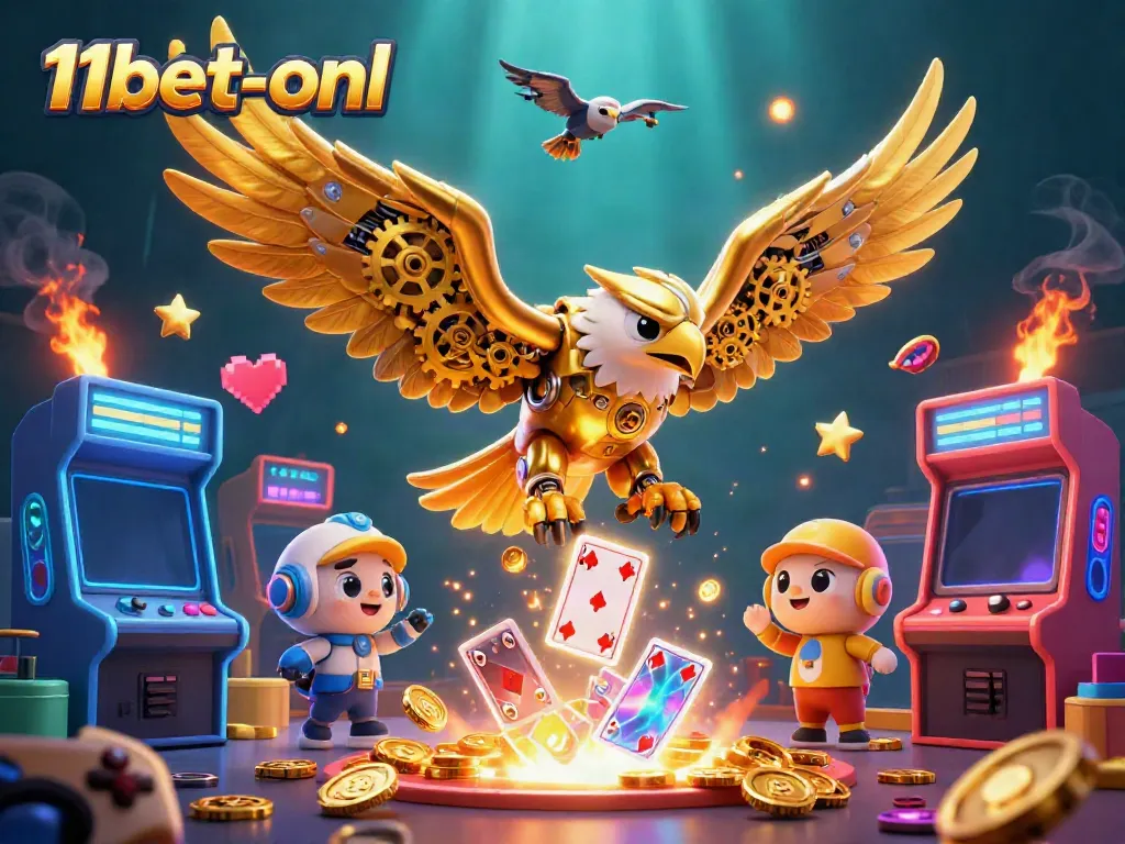Experience the excitement of 11bet-onl with a vibrant 3D casino illustration featuring dynamic characters and elements.