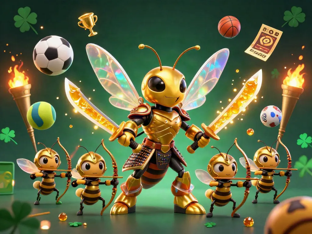 Win big at EE88 with dynamic action featuring a golden hornet and sports elements in a vibrant scene.