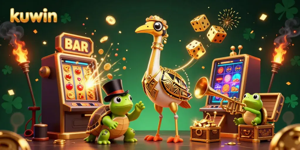 Kuwin captivates as a vibrant online casino scene bursts with excitement, showcasing slots and jackpots.