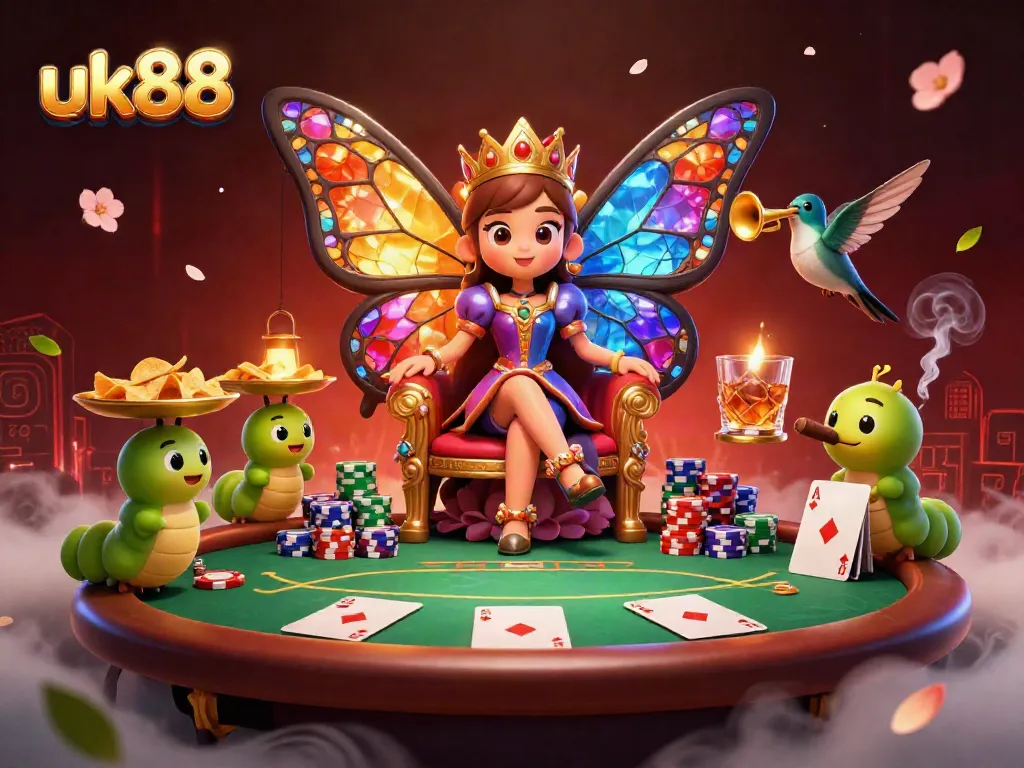 Experience vibrant gaming action with the uk88 poker illustration showcasing colorful characters and casino elements.