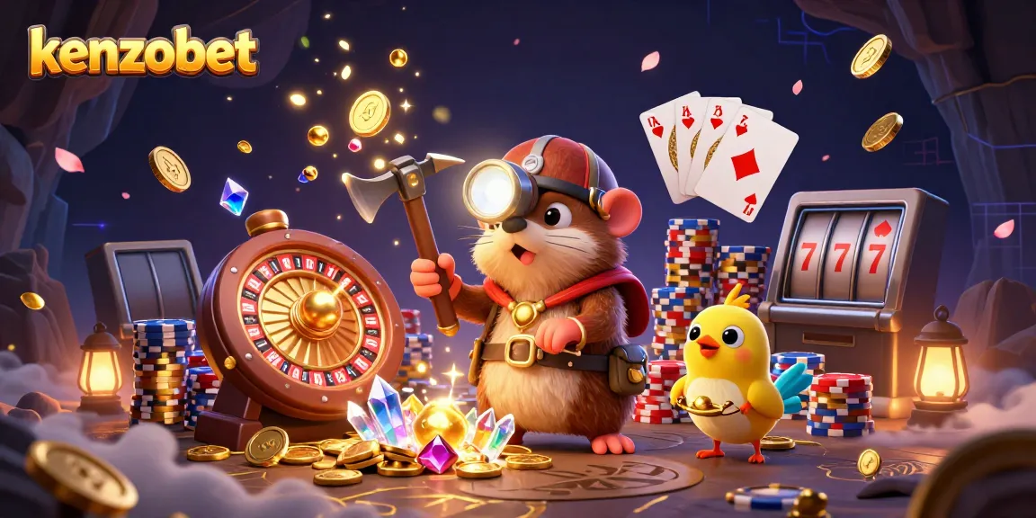Join the adventure with kenzobet, exploring winning treasures in a vibrant casino scene.