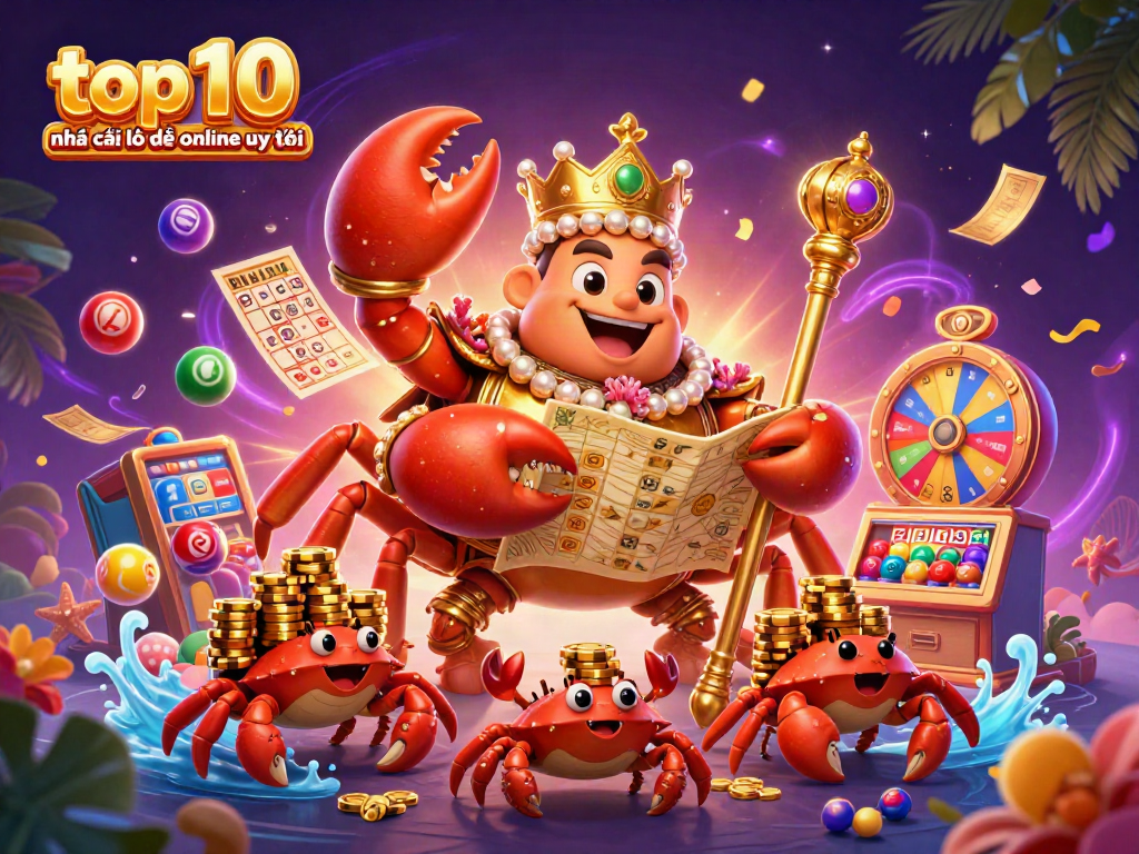 Experience the excitement of top 10 nhà cái lô đề online uy tín with dynamic lottery elements and a golden crab emperor.
