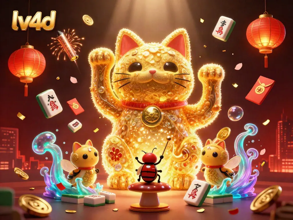 Experience excitement with lv4d's golden lucky cat: a vibrant 3D casino scene.