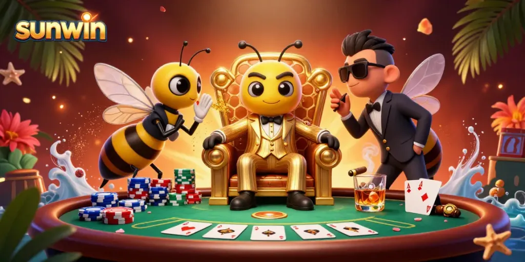 Engage in thrilling gameplay with Sunwin's bumblebee mob boss in a dynamic casino scene.
