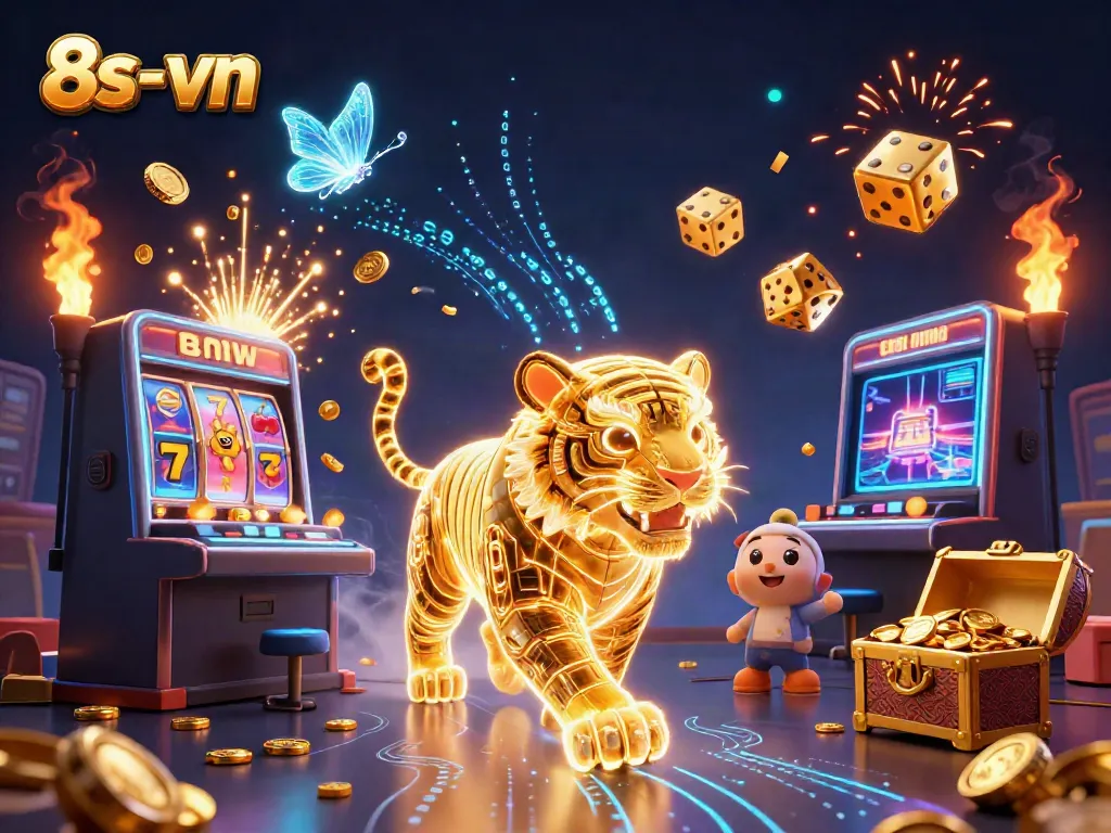 Win big with 8s-vn's vibrant digital casino landscape featuring the golden tiger and jackpot!