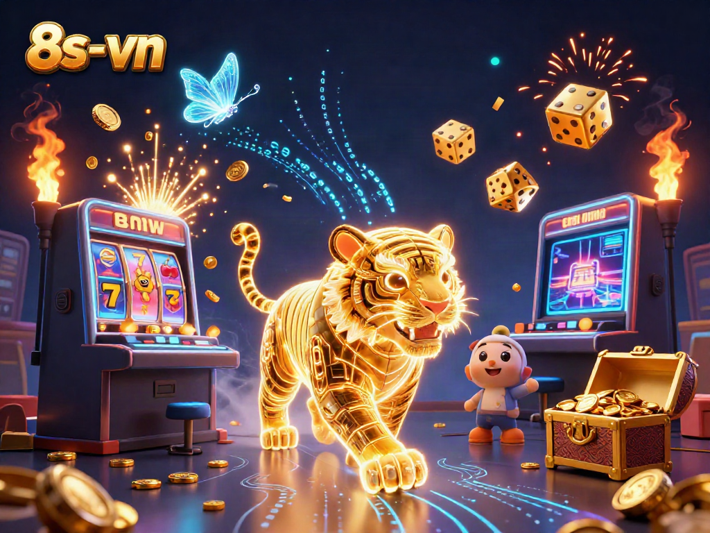 Win big with 8s-vn's vibrant digital casino landscape featuring the golden tiger and jackpot!