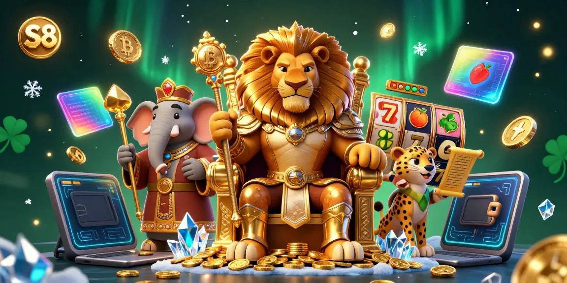 Join the S8 experience with vibrant slot-inspired characters and glowing cryptocurrency elements