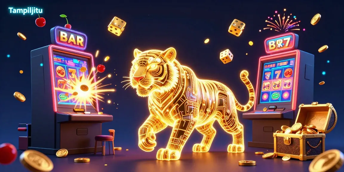Tampiljitu showcases a vibrant digital casino, with a golden tiger and jackpot elements bursting with excitement.