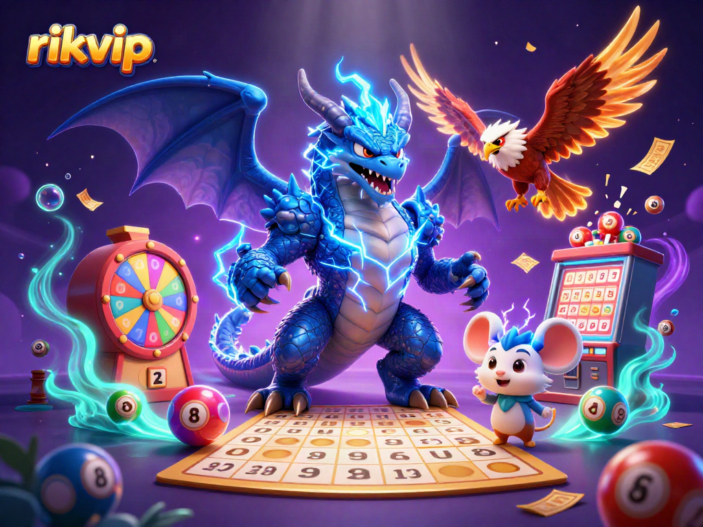 Experience thrilling action at rikvip with a dynamic illustration featuring lottery elements and vibrant characters.