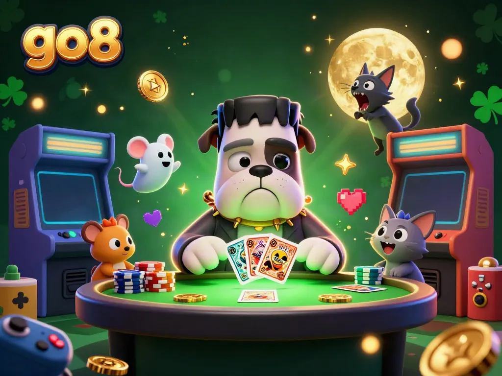 Engage with go8's thrilling casino scene featuring a bulldog dealer, ghost mouse, and werewolf kitten.