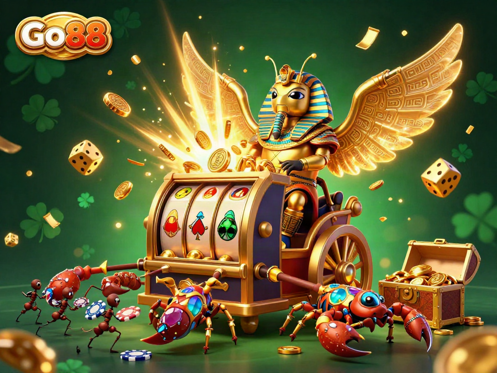 Experience the excitement of Go88 with a captivating illustration of a jackpot explosion and rich gaming elements.