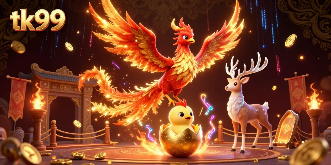 Experience tk999 with a dynamic phoenix scene in a vibrant online casino illustration.